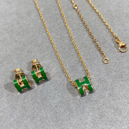 [⭐Corinne]POP H GREEN NECKLACE SILVER AND GOLD