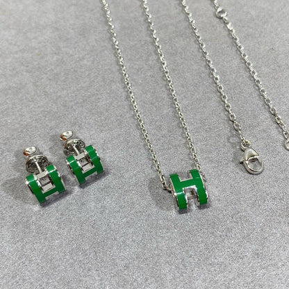 [⭐Corinne]POP H GREEN NECKLACE SILVER AND GOLD