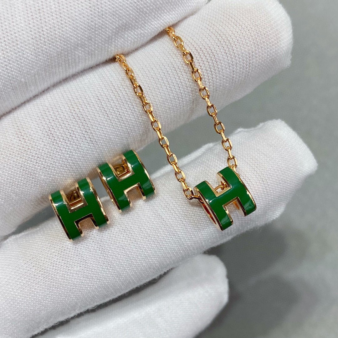 [⭐Corinne]POP H GREEN NECKLACE SILVER AND GOLD