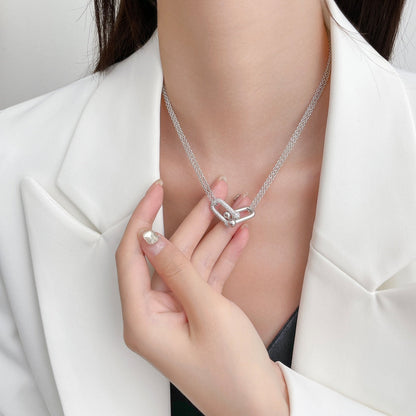 [Corinne]HARDWEAR DIAMOND PEDANT DOUBLE CHAIN NECKLACE
