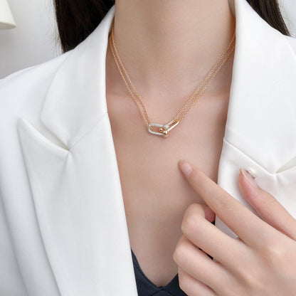 [Corinne]HARDWEAR DIAMOND PEDANT DOUBLE CHAIN NECKLACE