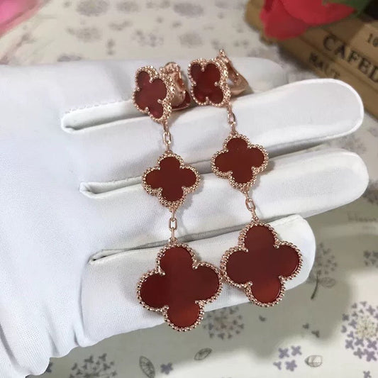 [⭐Corinne]CLOVER 3 MOTIF CARNELIAN DROP EARRINGS