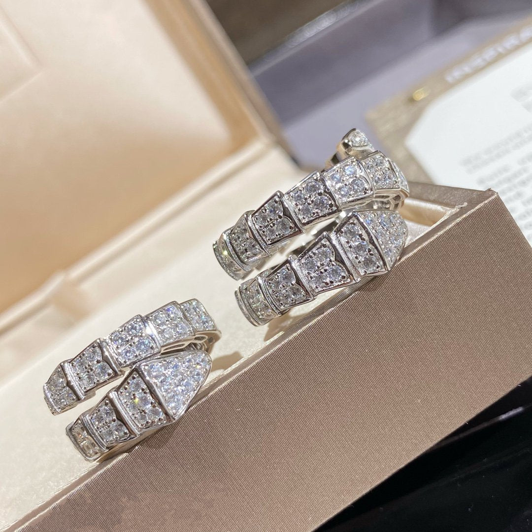 [⭐Corinne]SERPENTI DOUBLE RING SILVER DIAMOND PAVED
