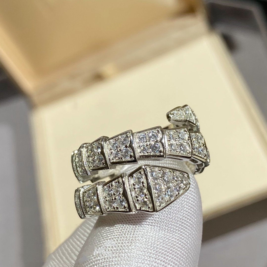 [⭐Corinne]SERPENTI DOUBLE RING SILVER DIAMOND PAVED