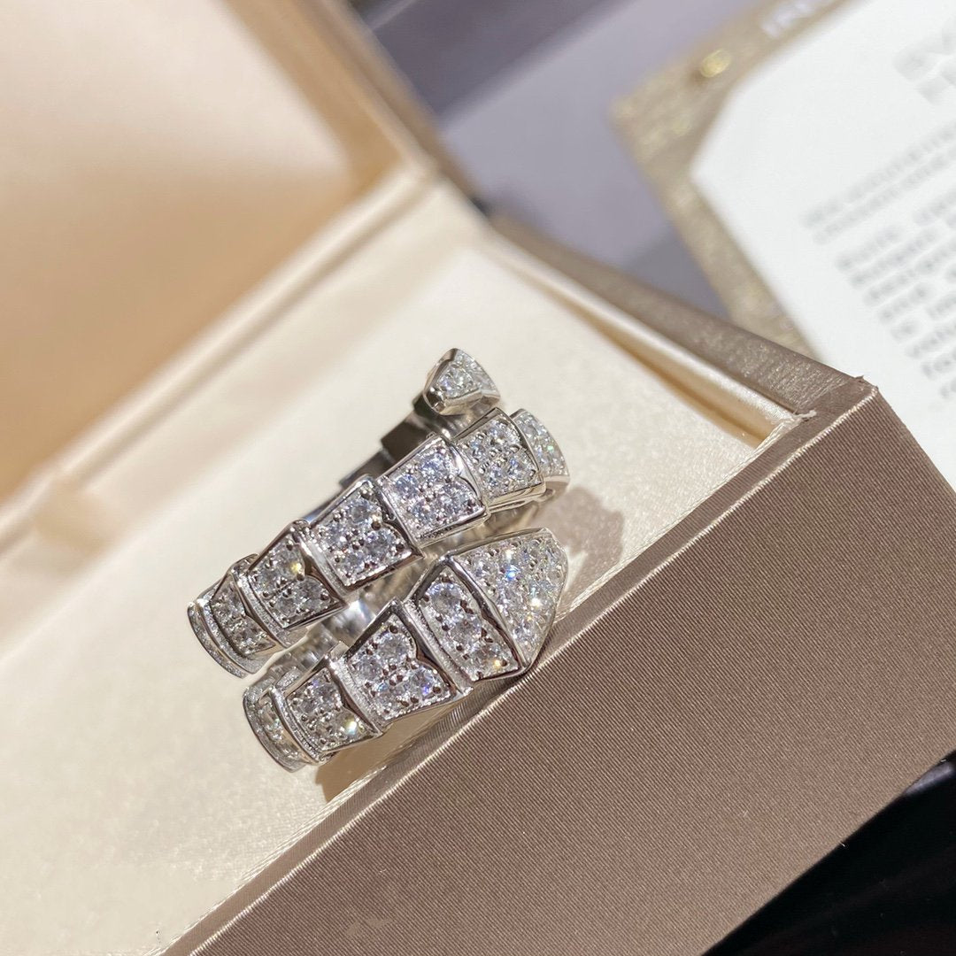 [⭐Corinne]SERPENTI DOUBLE RING SILVER DIAMOND PAVED