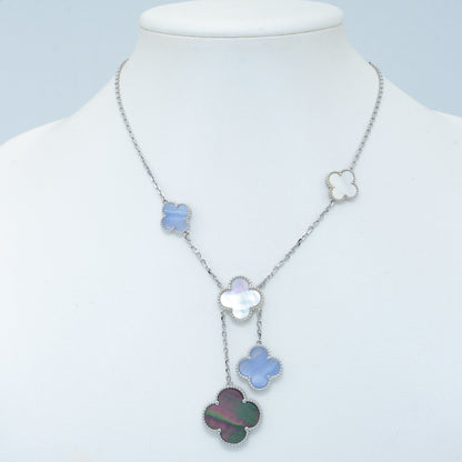 [⭐Corinne]CLOVER MOP CHALCEDONY NECKLACE SILVER 6 MOTIF