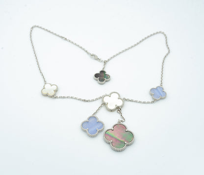 [⭐Corinne]CLOVER MOP CHALCEDONY NECKLACE SILVER 6 MOTIF