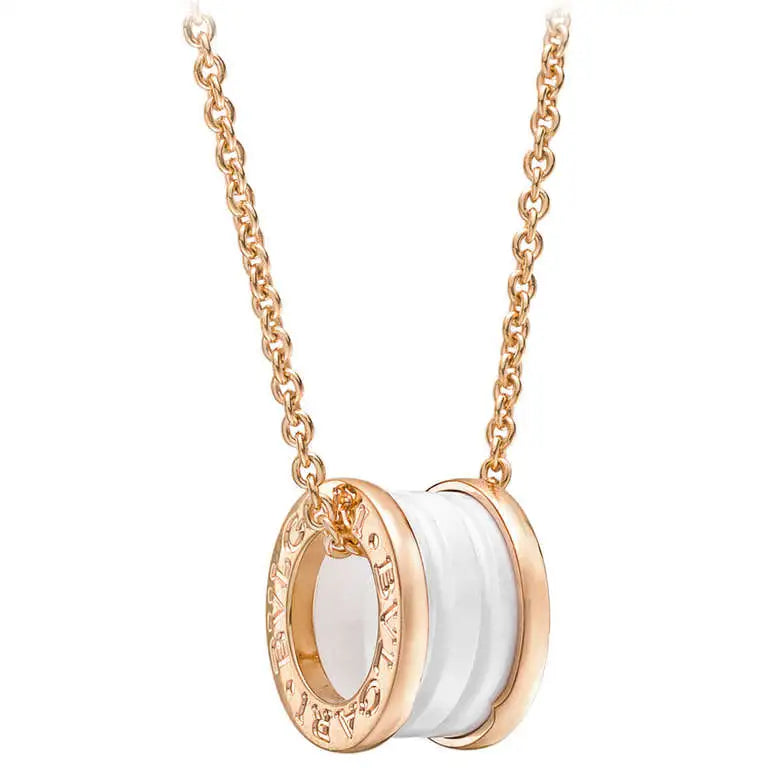 [⭐Corinne]ZERO 1 WHITE CERAMIC PINK GOLD DIAMOND NECKLACE