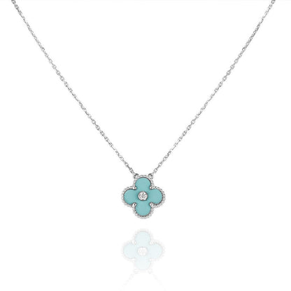 [⭐Corinne]CLOVER 1 DIAMOND LIGHT BLUE SILVER NECKLACE