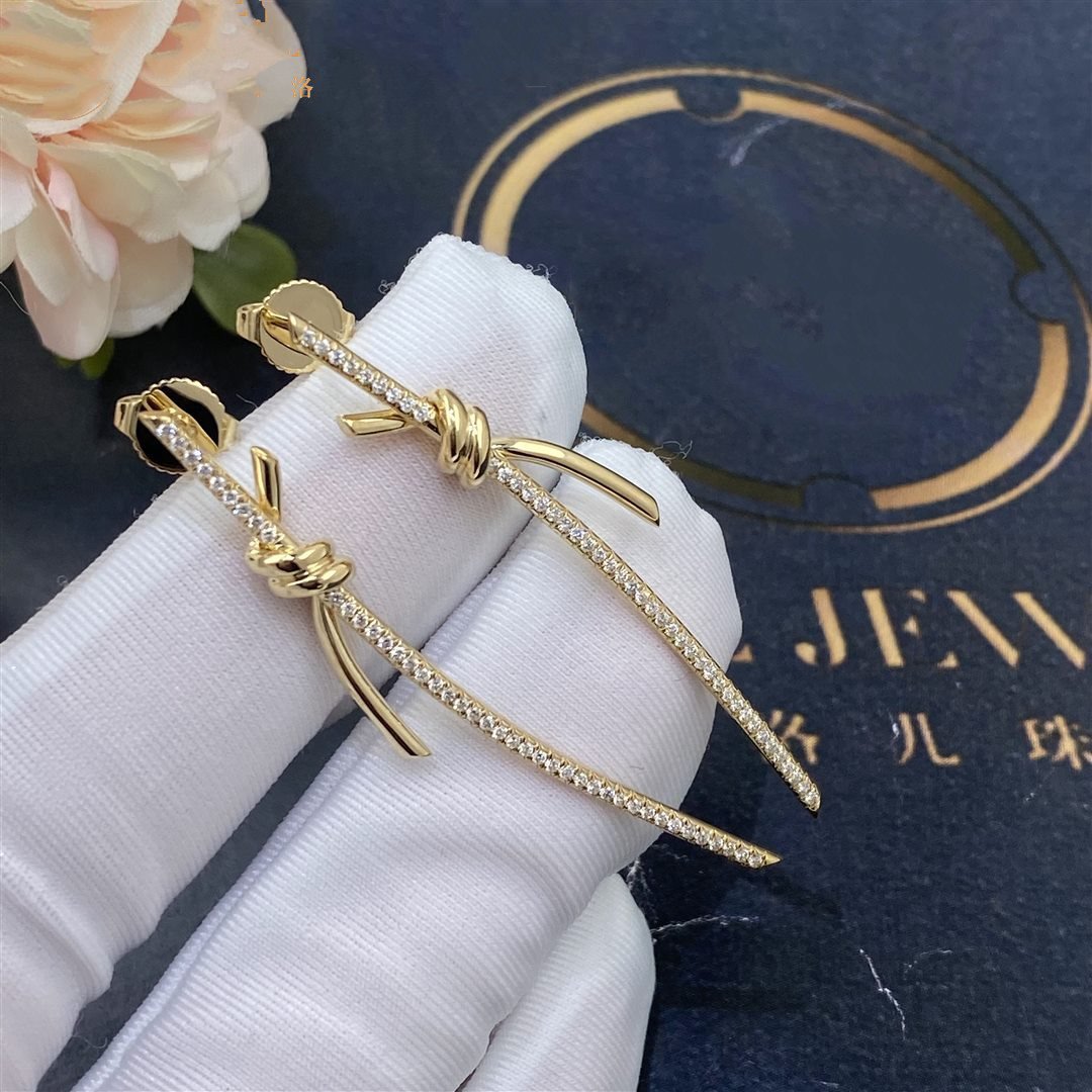 [Corinne]KNOT DROP EARRINGS IN YELLOW GOLD WITH DIAMONDS