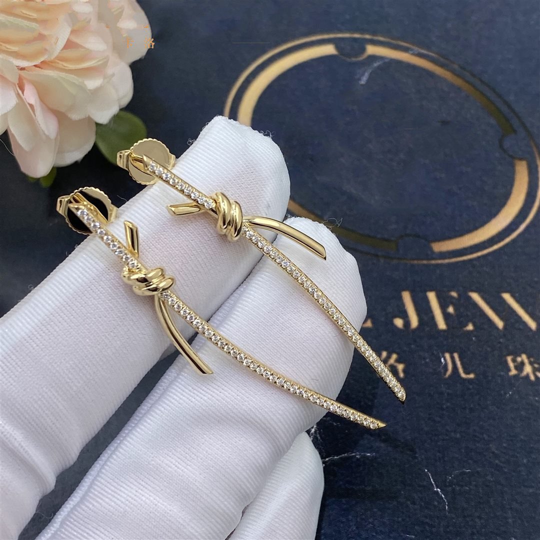 [Corinne]KNOT DROP EARRINGS IN YELLOW GOLD WITH DIAMONDS