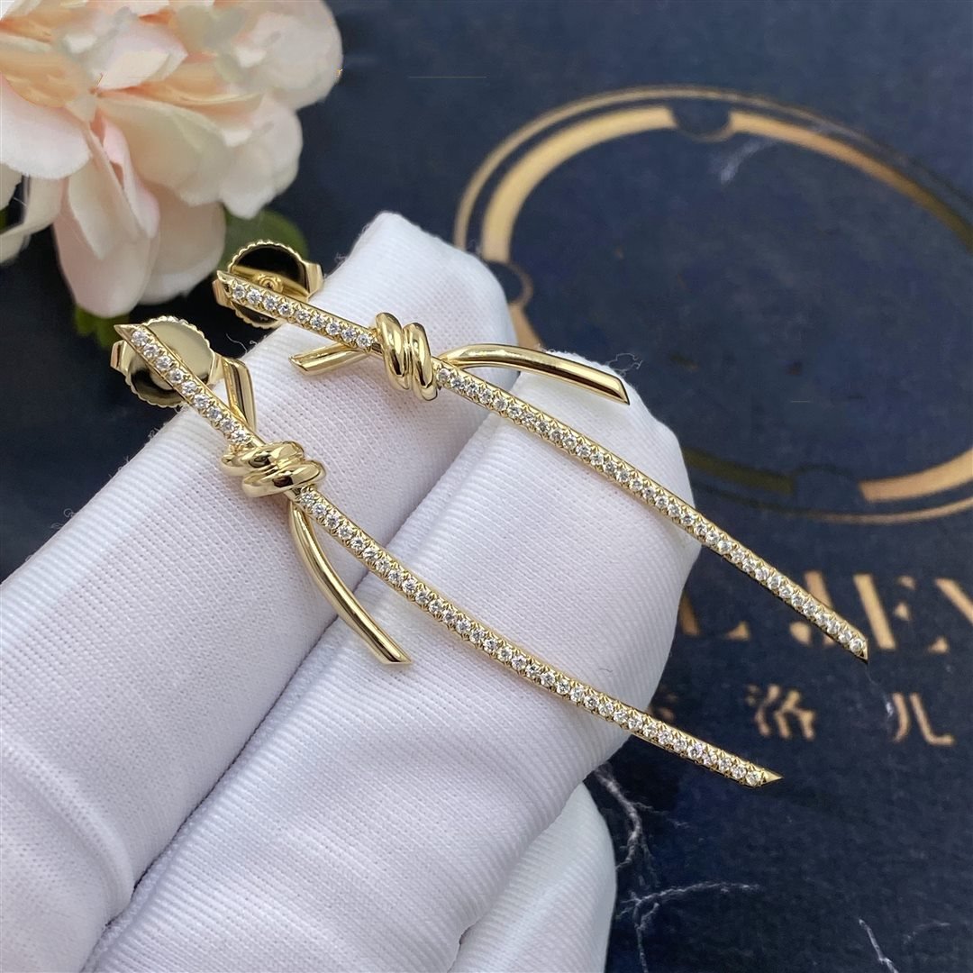 [Corinne]KNOT DROP EARRINGS IN YELLOW GOLD WITH DIAMONDS