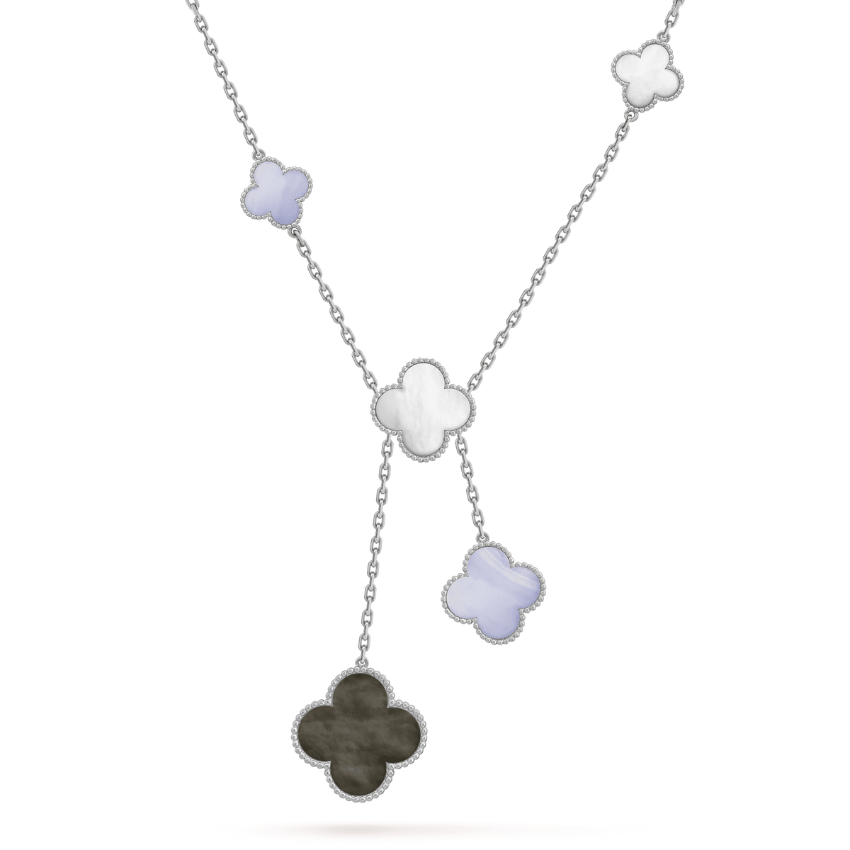 [⭐Corinne]CLOVER MOP CHALCEDONY NECKLACE SILVER 6 MOTIF