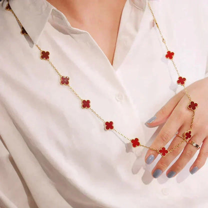 [⭐Corinne]CLOVER 20 MOTIFS CARNELIAN NECKLACE