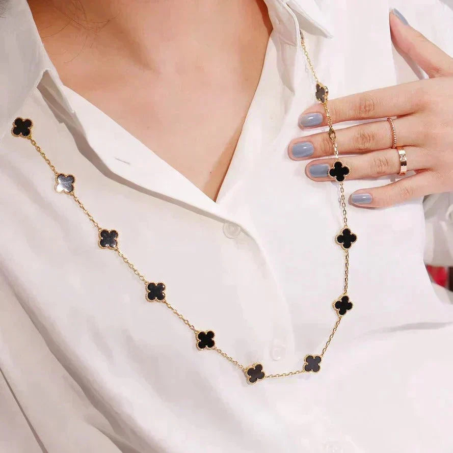 [⭐Corinne]CLOVER 20 MOTIFS ONYX NECKLACE
