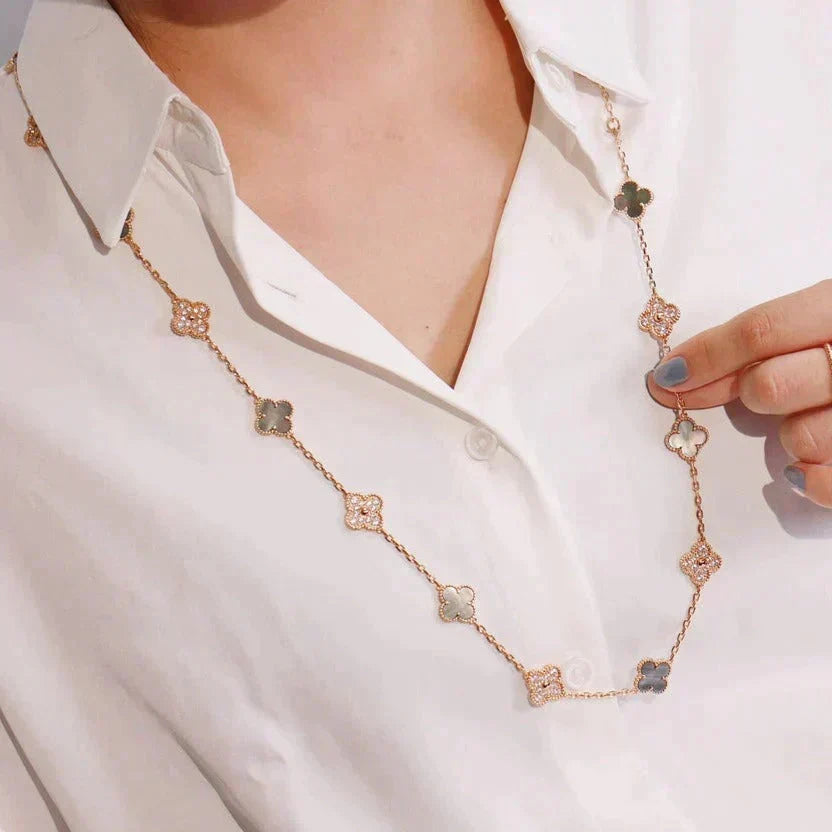 [⭐Corinne]CLOVER 20 MOTIFS DARK MOP DIAMOND  NECKLACE