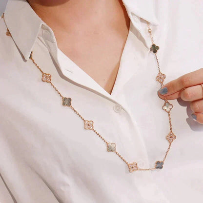 [⭐Corinne]CLOVER 20 MOTIFS DARK MOP DIAMOND  NECKLACE