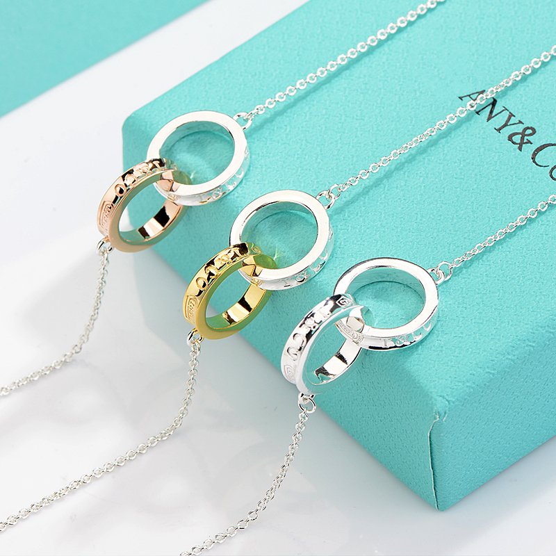 [Corinne]NECKLACE FEMALE DOUBLE RING DOUBLE CIRCLE COUPLE PENDANT