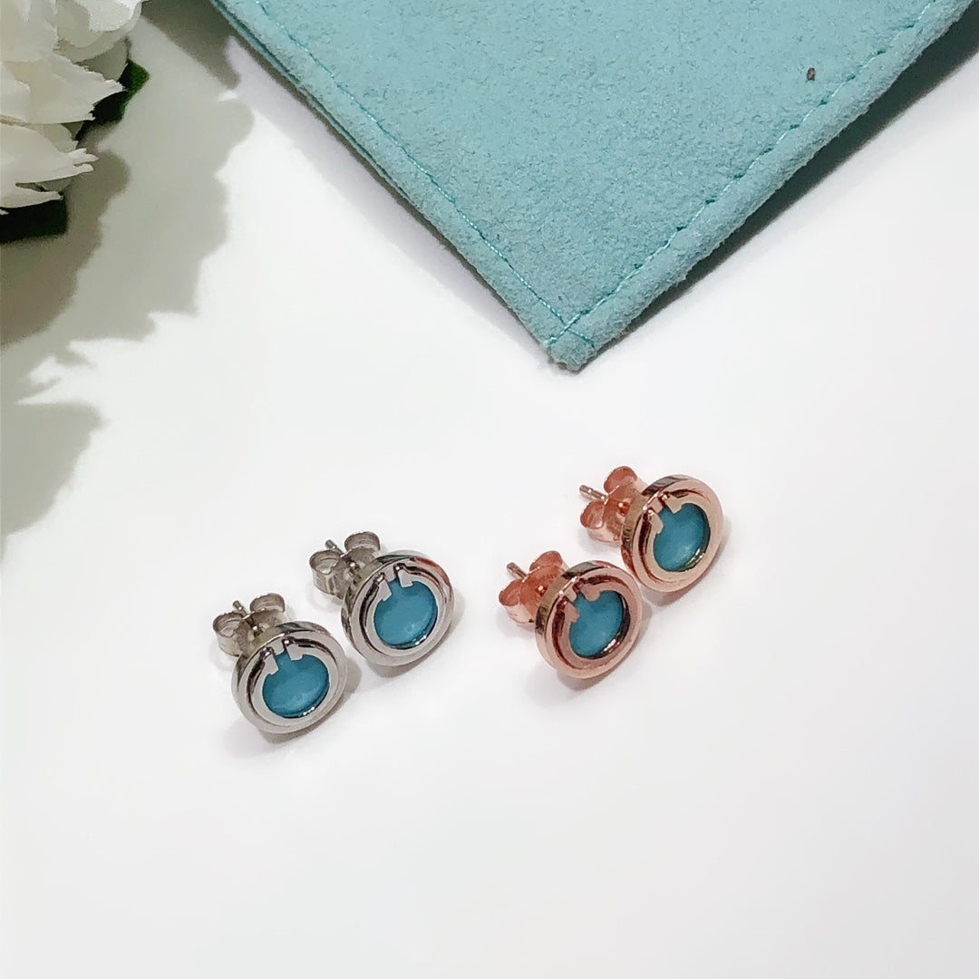 [Corinne]TURQUOISE CIRCLE WHITE GOLD EARRINGS