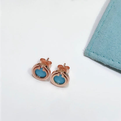[Corinne]TURQUOISE CIRCLE WHITE GOLD EARRINGS