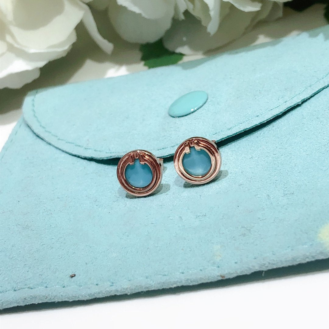 [Corinne]TURQUOISE CIRCLE WHITE GOLD EARRINGS