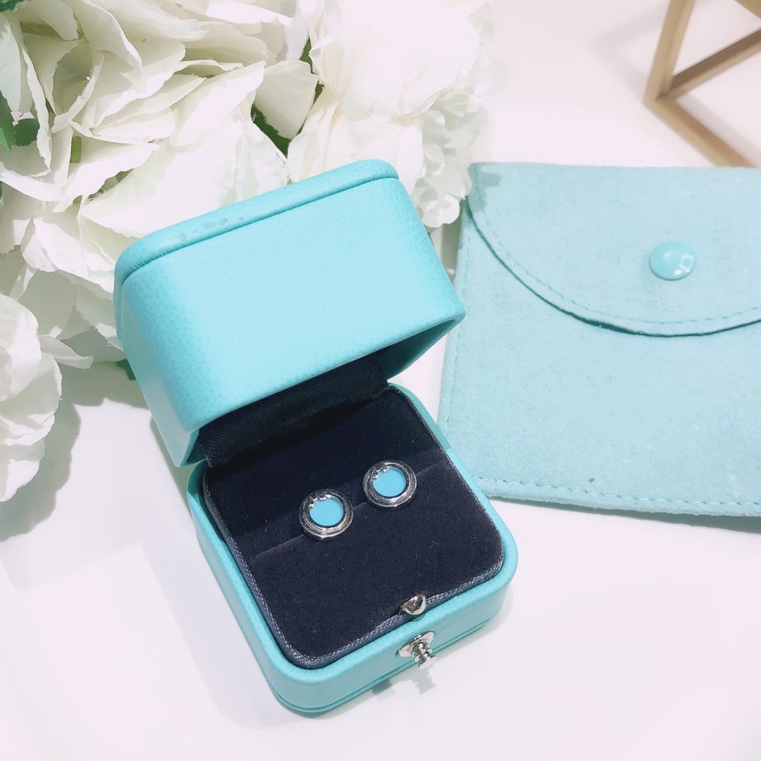 [Corinne]TURQUOISE CIRCLE WHITE GOLD EARRINGS