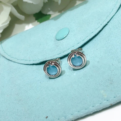 [Corinne]TURQUOISE CIRCLE WHITE GOLD EARRINGS