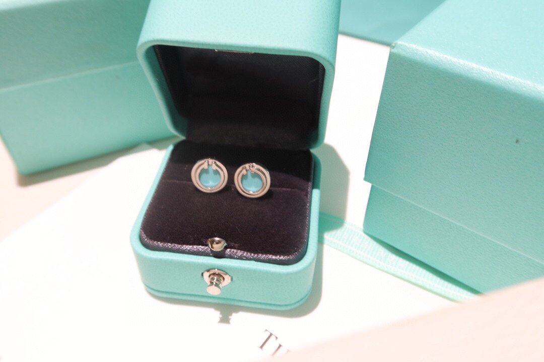 [Corinne]TURQUOISE CIRCLE WHITE GOLD EARRINGS