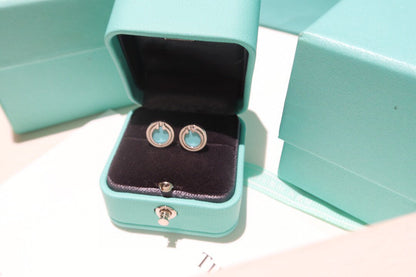 [Corinne]TURQUOISE CIRCLE WHITE GOLD EARRINGS