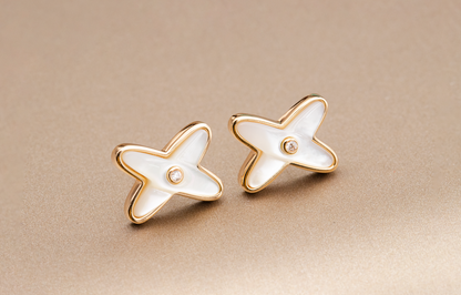 [⭐Corinne]JEUX DE WHITE MOP PINK GOLD DIAMOND EARRINGS