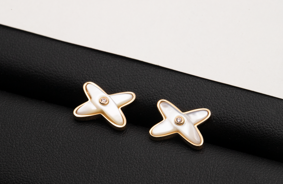 [⭐Corinne]JEUX DE WHITE MOP ROSE GOLD DIAMOND EARRINGS