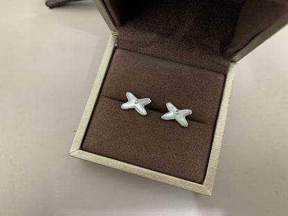 [⭐Corinne]JEUX DE WHITE MOP SILVER DIAMOND EARRINGS