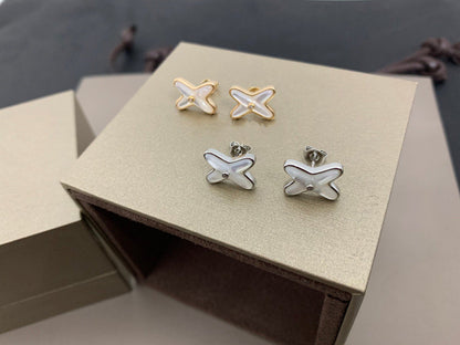 [⭐Corinne]JEUX DE WHITE MOP SILVER DIAMOND EARRINGS