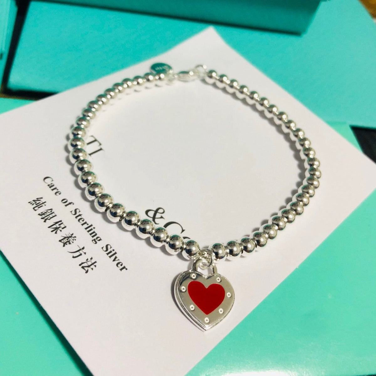 [Corinne]LOVE TIFFANY RED HEART TAG BEAD BRACELET