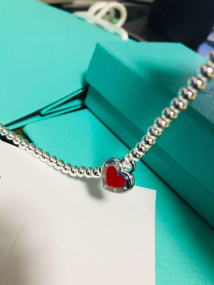[Corinne]LOVE TIFFANY RED HEART TAG BEAD BRACELET