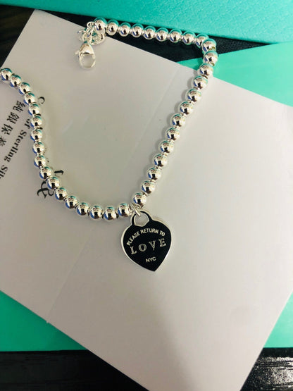 [Corinne]LOVE TIFFANY RED HEART TAG BEAD BRACELET