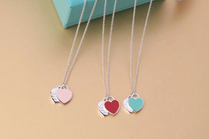 [Corinne]DOUBLE HEART TAG PENDANT SILVER MINI NECKLACE