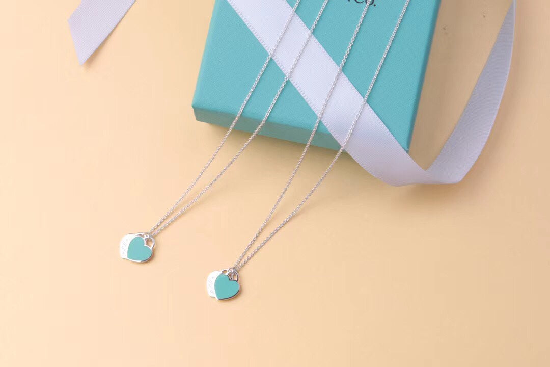 [Corinne]DOUBLE HEART TAG PENDANT SILVER MINI NECKLACE
