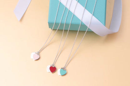 [Corinne]DOUBLE HEART TAG PENDANT SILVER MINI NECKLACE