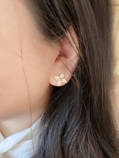 [⭐Corinne]STAR BLOSSOM STUD EARRINGS PINK GOLD DIAMONDS