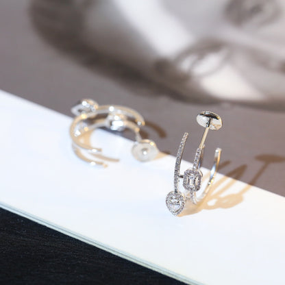 [⭐Corinne]CREOLES MY TWIN 2 RANGS SILVER DIAMOND EARRINGS