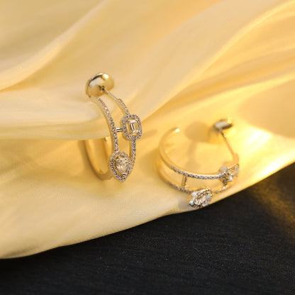 [⭐Corinne]CREOLES MY TWIN 2 RANGS SILVER DIAMOND EARRINGS