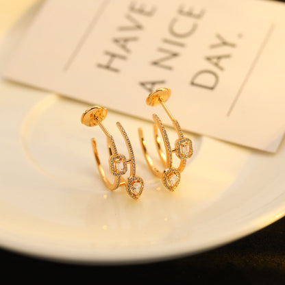 [⭐Corinne]CREOLES MY TWIN 2 RANGS SILVER DIAMOND EARRINGS