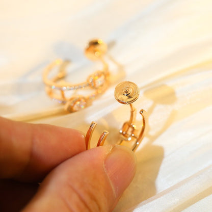 [⭐Corinne]CREOLES MY TWIN 2 RANGS SILVER DIAMOND EARRINGS