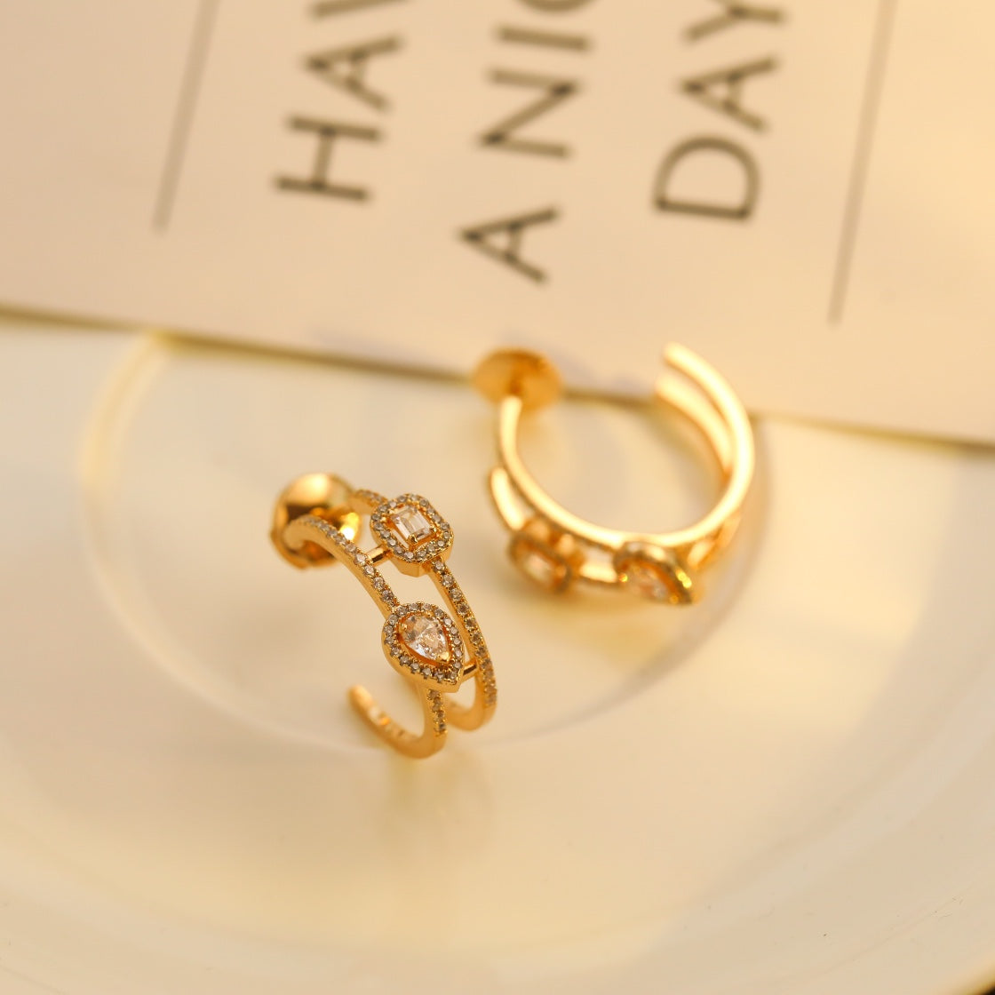 [⭐Corinne]CREOLES MY TWIN 2 RANGS SILVER DIAMOND EARRINGS