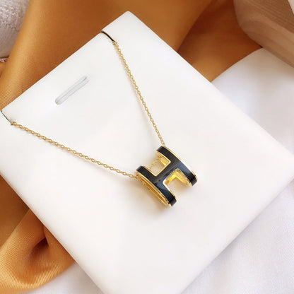 [⭐Corinne]HM CLIC BLACK ENAMEL GOLD NECKLACE