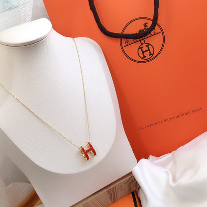 [⭐Corinne]HM CLIC RED ENAMEL GOLD NECKLACE