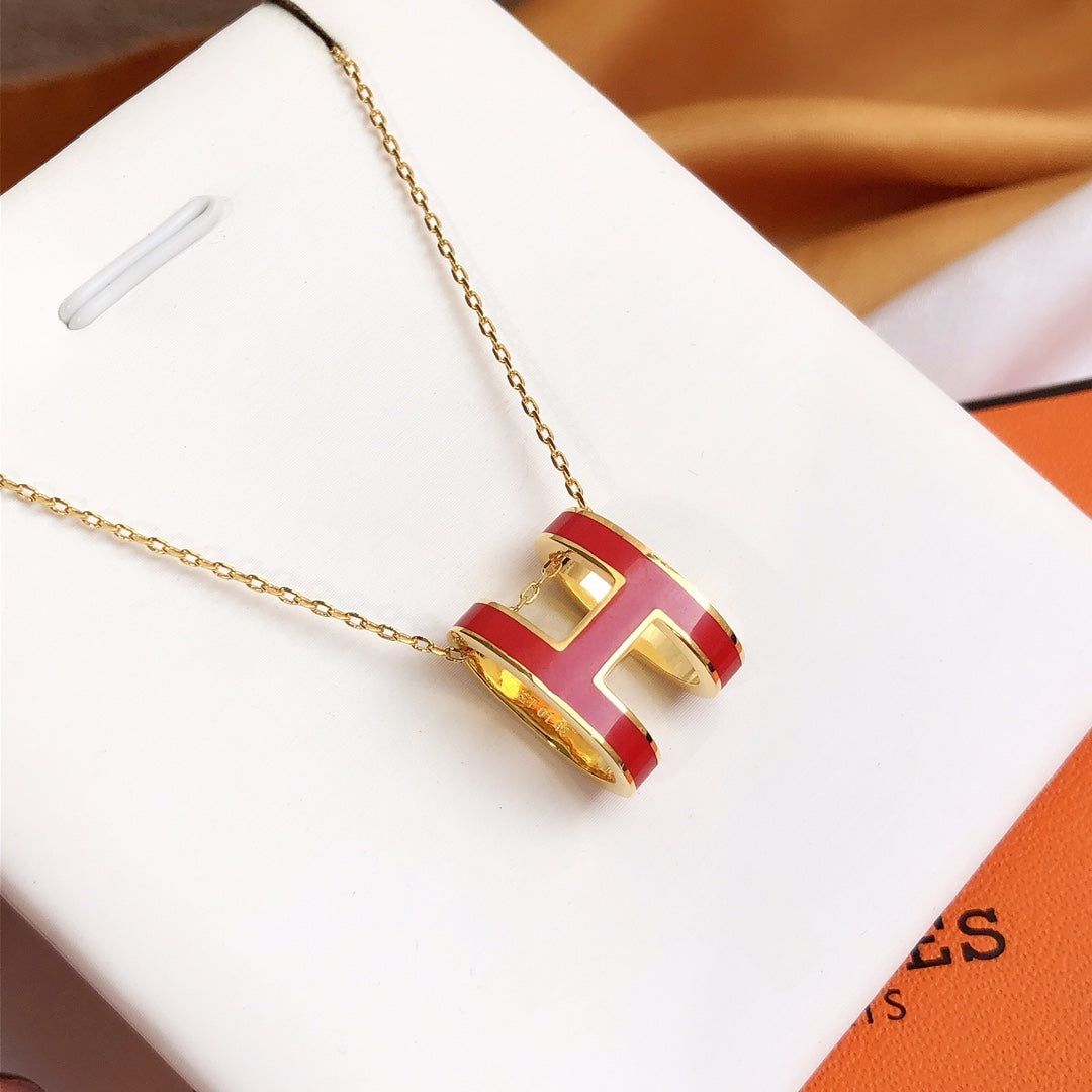 [⭐Corinne]HM CLIC RED ENAMEL GOLD NECKLACE