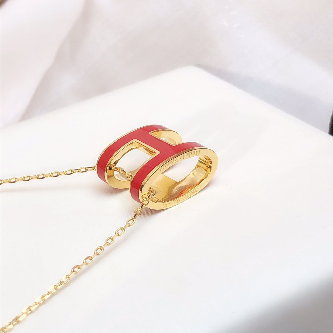 [⭐Corinne]HM CLIC RED ENAMEL GOLD NECKLACE