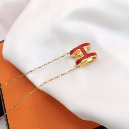 [⭐Corinne]HM CLIC RED ENAMEL GOLD NECKLACE